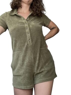 American Eagle Olive Green Terry Cloth Polo Romper